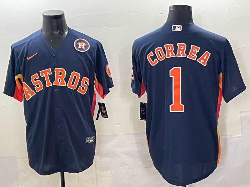 Men 2025 Houston Astros #1 Correa Blue Nike MLB Jersey 8204